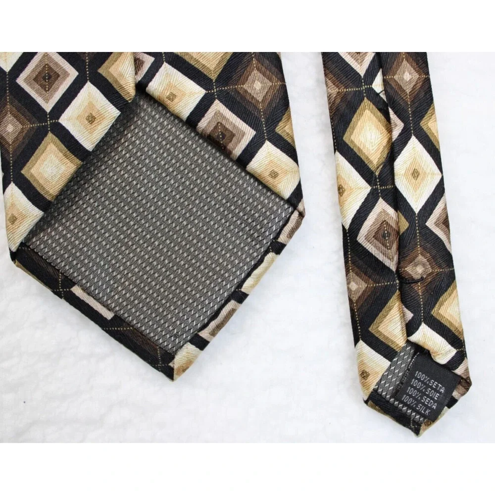 Giorgio Brutini Argyle Pattern Silk Men Necktie Black & Tan 60 In. Career Office